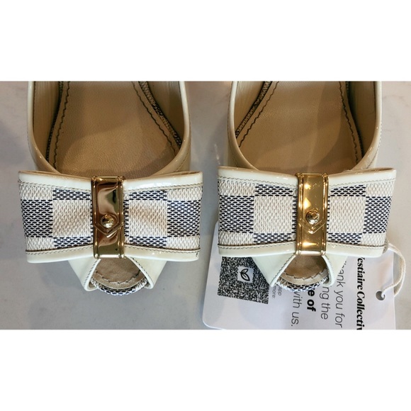 LOUIS VUITTON LV Ivory Damier Azul Valentine 
Check Bow Patent & Canvas Pumps 37 - Picture 9 of 16